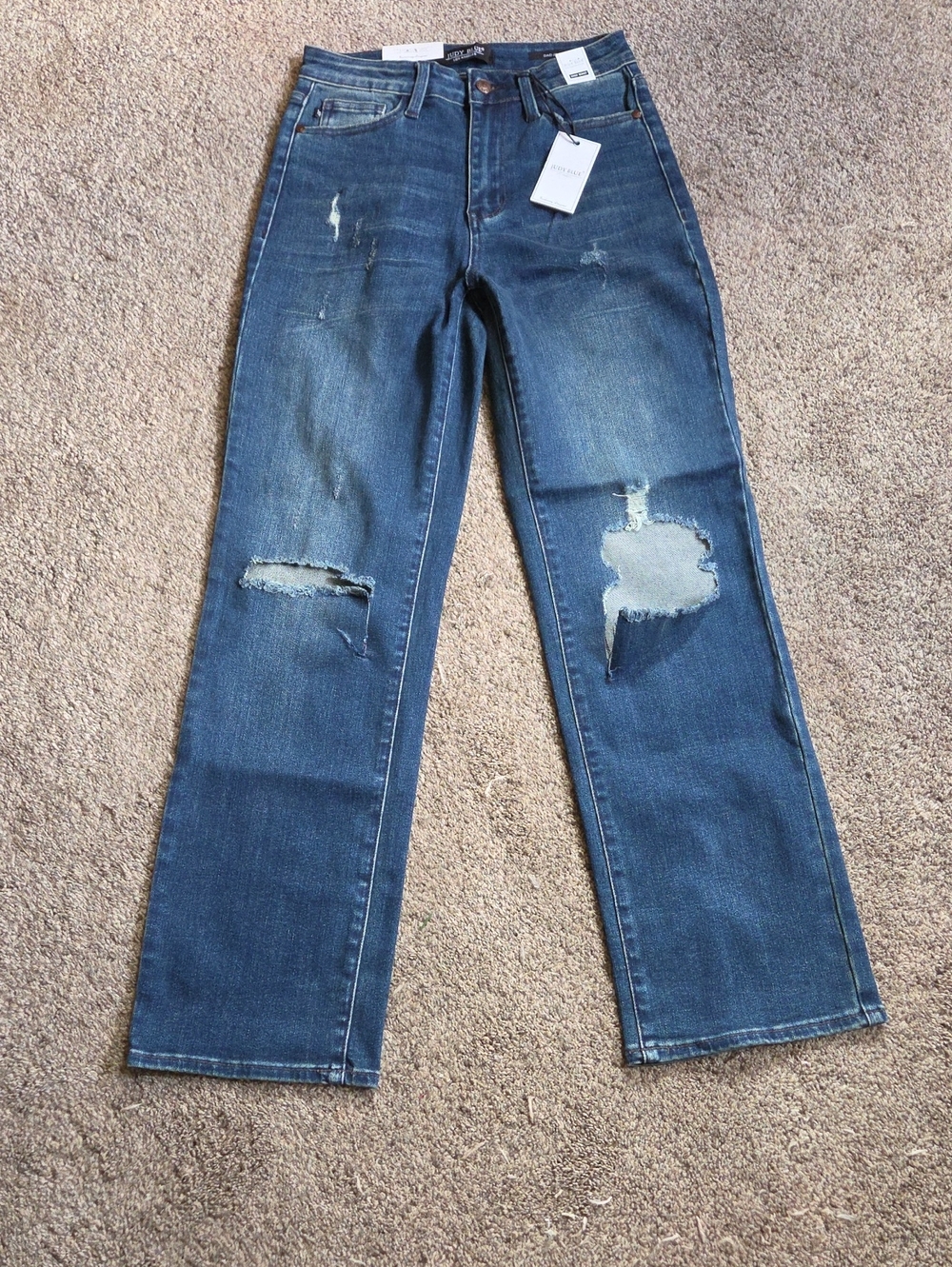 Judy Blue Distressed Dark Blue Straight Leg Jeans